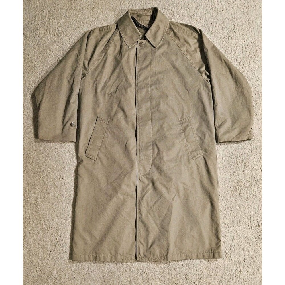 Vintage London Fog Mens 38 Short Beige Trench Raincoat Car Coat Khaki NO LINER